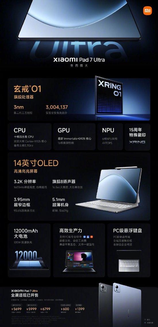 小米平板7 Ultra发布，售价5699元起