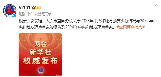 根据会议议程，大会审查国务院关于2023年中央和地方预算执行情况与2024年中央和地方预算草案的报告及2024年中央和地方预算草案