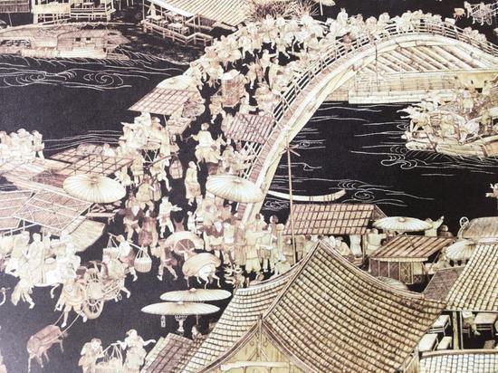 蒋云花麦秆剪贴画《清明上河图》局部