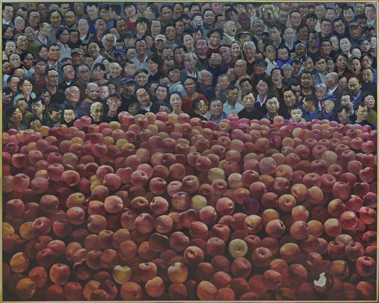 2017年《苹果》,200×250cm布面油画,贺丹