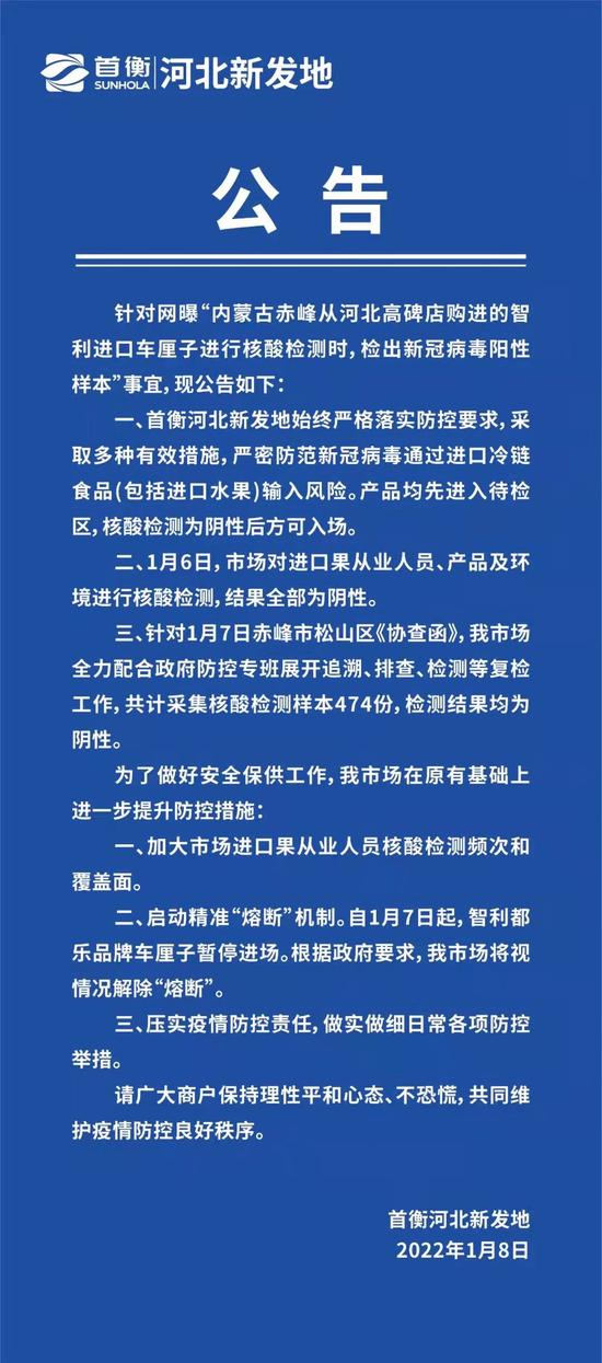 进口车厘子检出阳性？河北新发地:474份样本均呈阴性