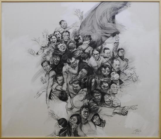 2017年《无题》,195×225cm 布面素描,贺丹