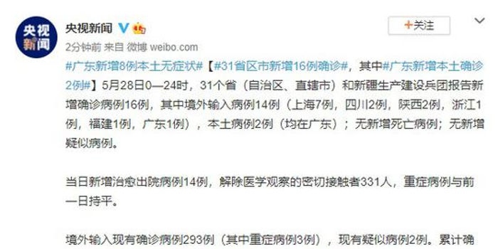 【广东新增本土确诊病例2例,31省份新增确诊16例本土2例在广东】 【广东新增本土确诊病例2例,31省份新增确诊16例本土2例在广东】