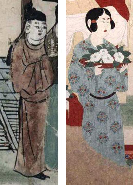 左:敦煌莫高窟第45窟盛唐壁画 ;右:敦煌莫高窟第130窟盛唐壁画(摹本)