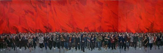 2009年《红旗 》 ,200x600cm布面油画,贺丹