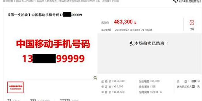 尾号99999 聊城一老赖手机靓号拍出48万高价