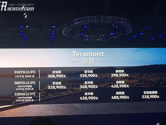 上汽大众全新SUV途昂售价：30.89万元-51.89万元