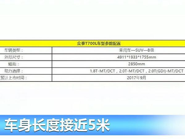 众泰T700加长版SUV-配置曝光 将于九月上市