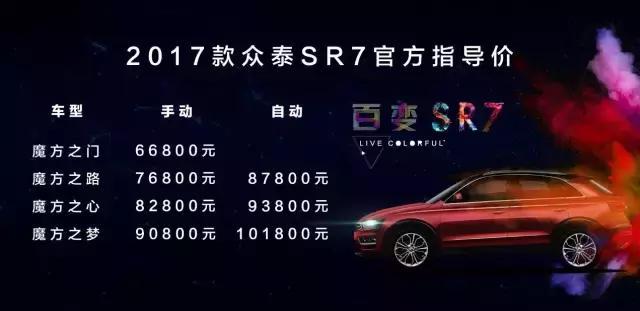 降维轰炸小型SUV 众泰SR7 2017款6.68万起售