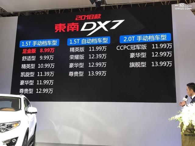 新款东南DX7售8.99万起 价格下探配置提升