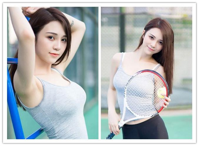 网球场上的气质美女，运动健康，活力四射！