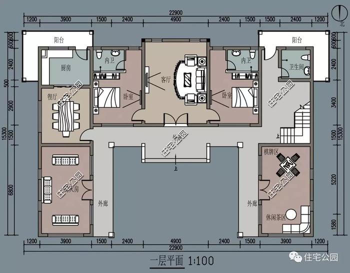 21x13米现代三合院，外观加布局共12种组合，6室3厅带堂屋最好？