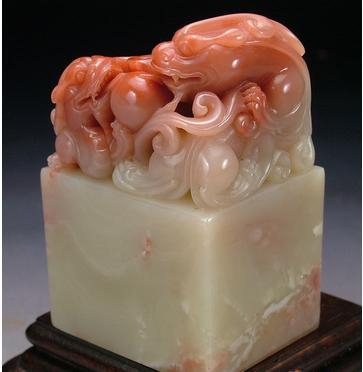 七滝屋】唐物 古玩 清時代 古寿山田黄石彫り [ 山水薄意彫擺件