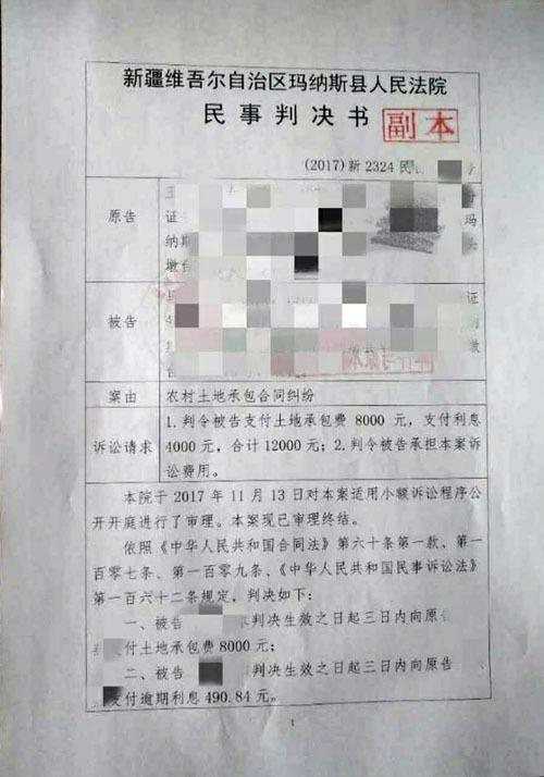 新疆玛纳斯县法院首份“表格式”判决书出炉