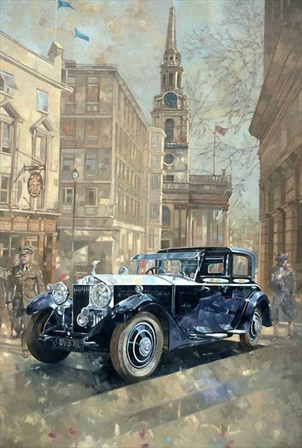 英国水彩画家彼得米勒水彩画中的老爷车