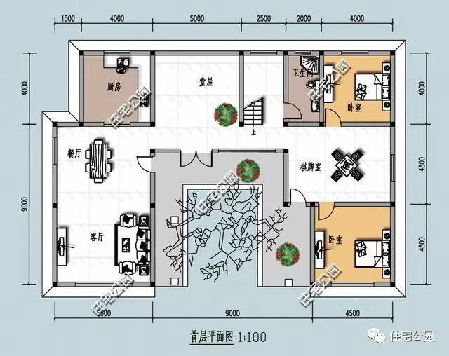 21x13米现代三合院，外观加布局共12种组合，6室3厅带堂屋最好？