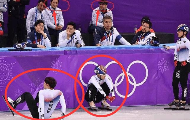 这有多假? 短道决赛韩国选手这样摔倒, 场边的日本教练都笑了