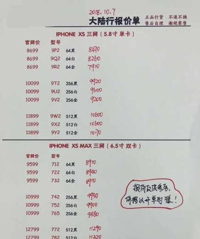 其实不断有新iphone大陆行货报价单悄然流传到网络上,iphone xs双版本全面跌破