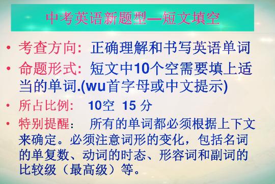 中考英语，短文填空的解题方法和技巧