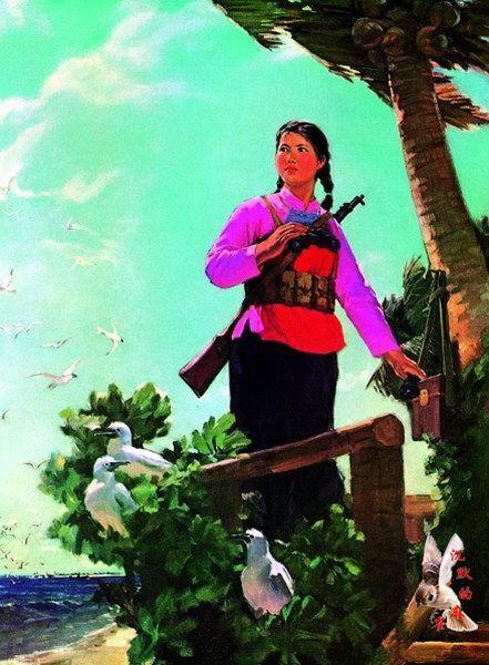 早期女民兵题材美术作品赏析：飒爽英姿五尺枪，不爱红装爱武装