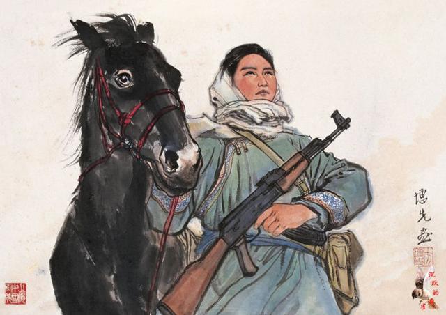 早期女民兵题材美术作品赏析：飒爽英姿五尺枪，不爱红装爱武装