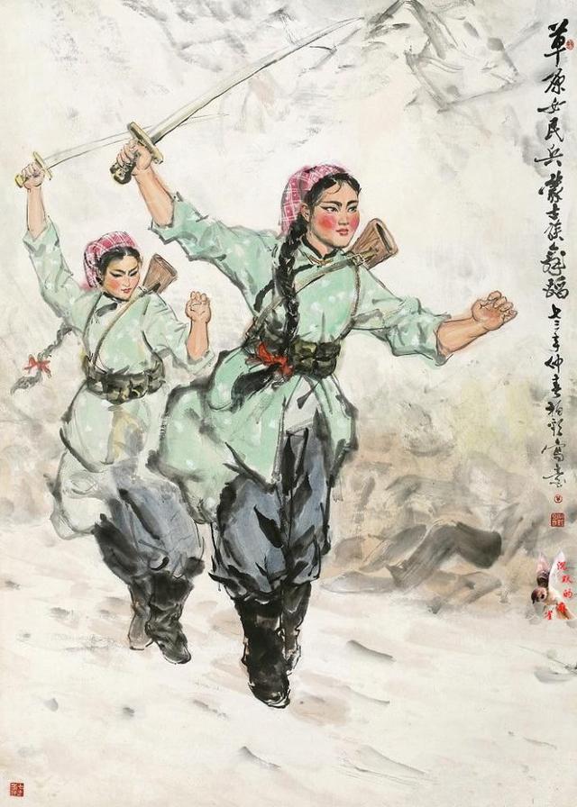 早期女民兵题材美术作品赏析：飒爽英姿五尺枪，不爱红装爱武装