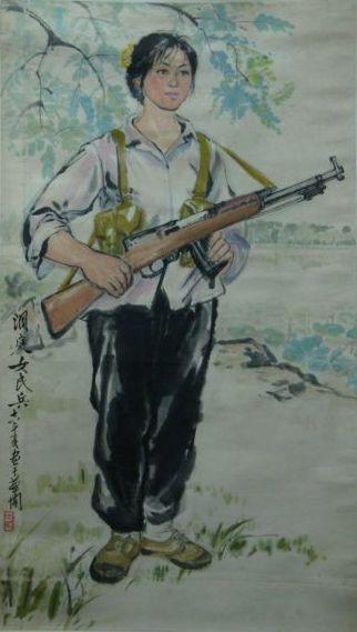 早期女民兵题材美术作品赏析：飒爽英姿五尺枪，不爱红装爱武装