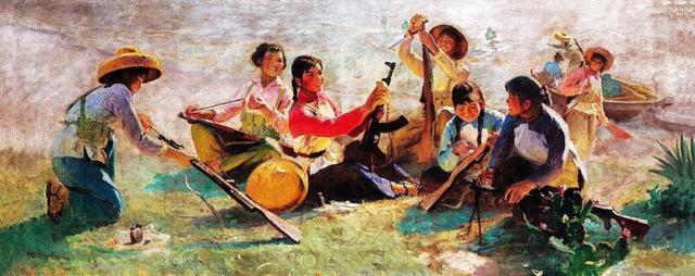 早期女民兵题材美术作品赏析：飒爽英姿五尺枪，不爱红装爱武装