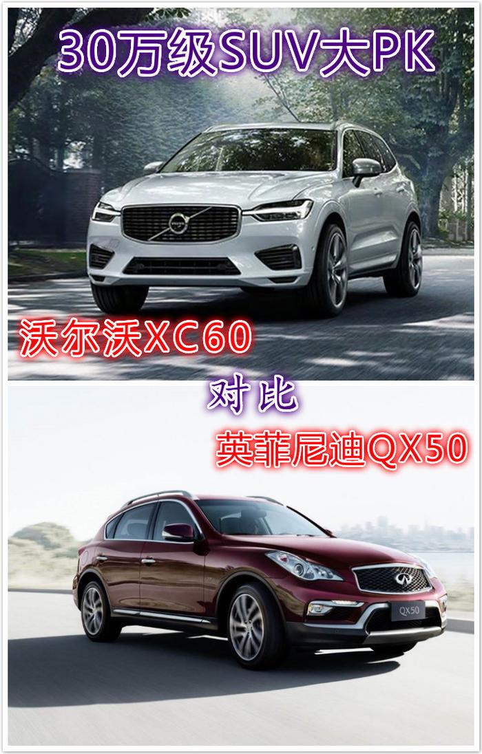 豪华品牌30万级SUV大比拼，沃尔沃XC60对比英菲尼迪QX50