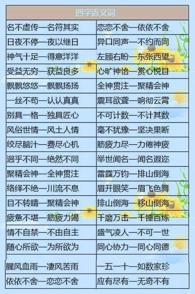 小学1000个近反义词表！把它挂墙上，孩子从小背，6年语文都拿100