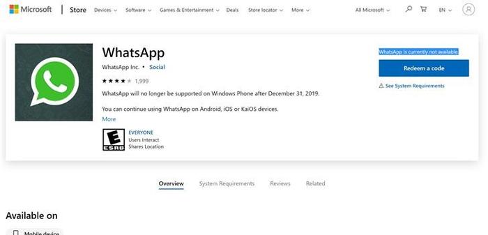 WhatsApp正式从WindowsPhone商店下架