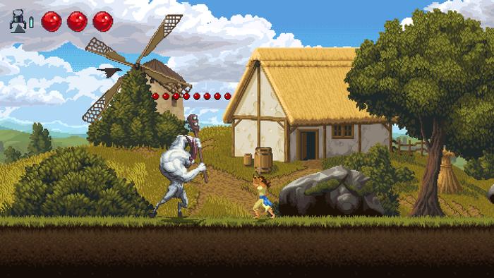 在这款2D横版动作游戏中，你将扮演农家少女对抗可怕怪兽