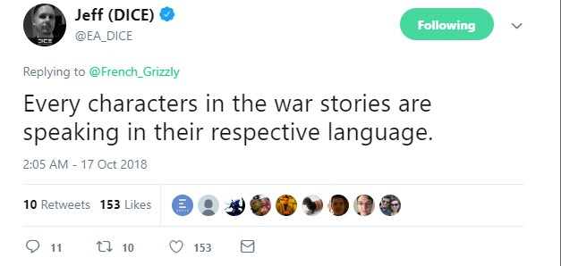 DICE很用心！《战地5》单人战役所有角色将说本地话