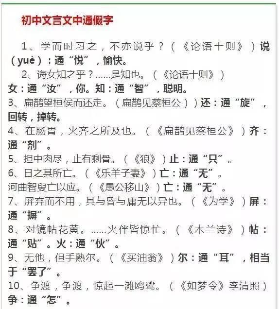 决胜中考秘密武器：初中语文1-6册文言文知识点汇总，只发一次！