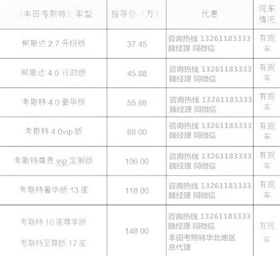 丰田考斯特改装商务七座至十七座现车配置