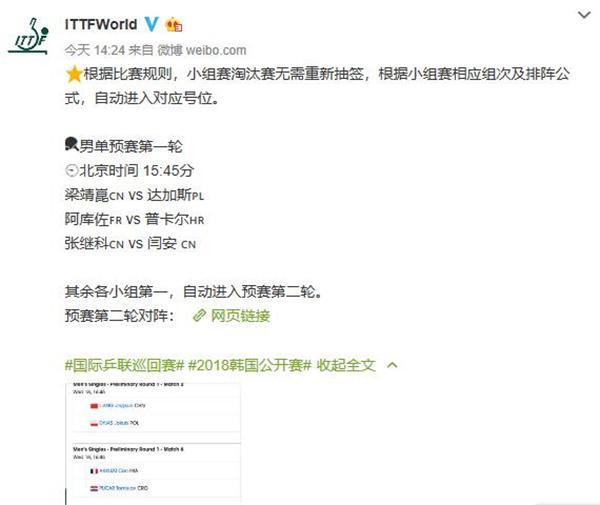 韩公赛不按规则抽签！连续制造国乒内战遭质疑 张继科因伤退赛