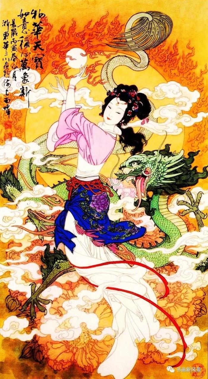 华三川仕女图，鲜艳动人！