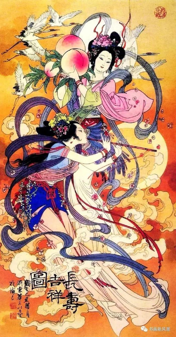 华三川仕女图，鲜艳动人！