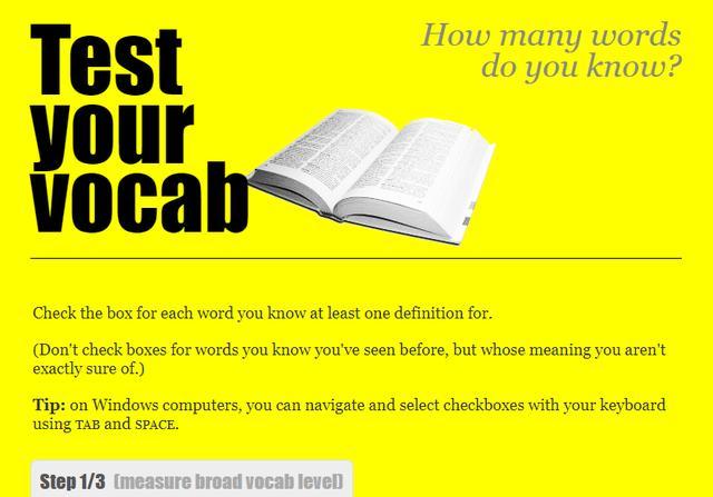 “test your vocabulary”超效率英语词汇量测试工具