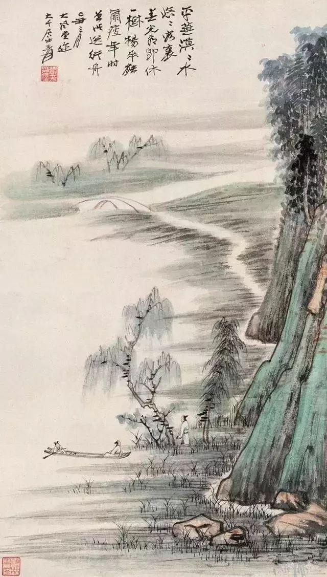 张大千的青绿山水画，真消暑！