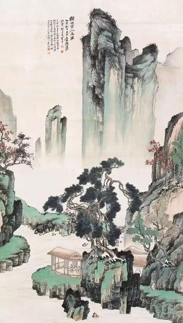 张大千的青绿山水画，真消暑！