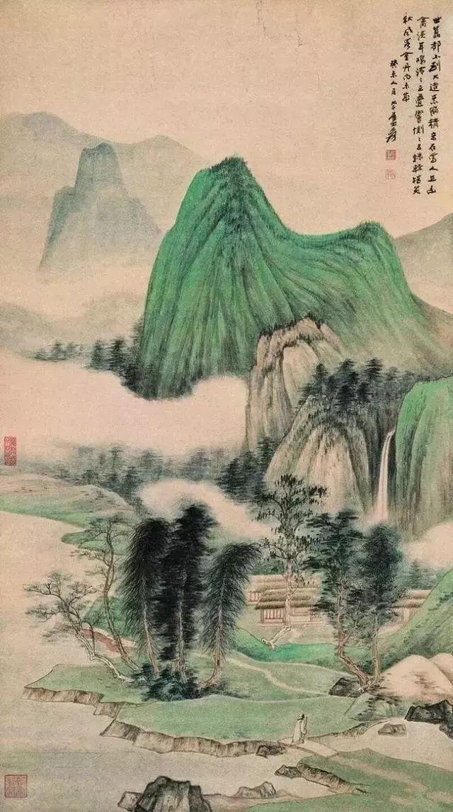 张大千的青绿山水画，真消暑！