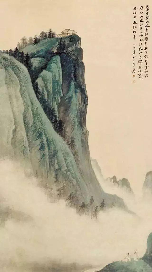 张大千的青绿山水画，真消暑！