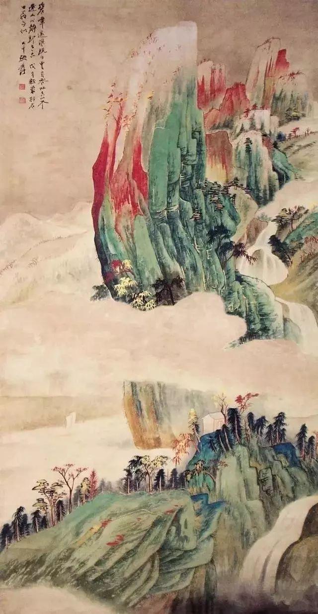 张大千的青绿山水画，真消暑！