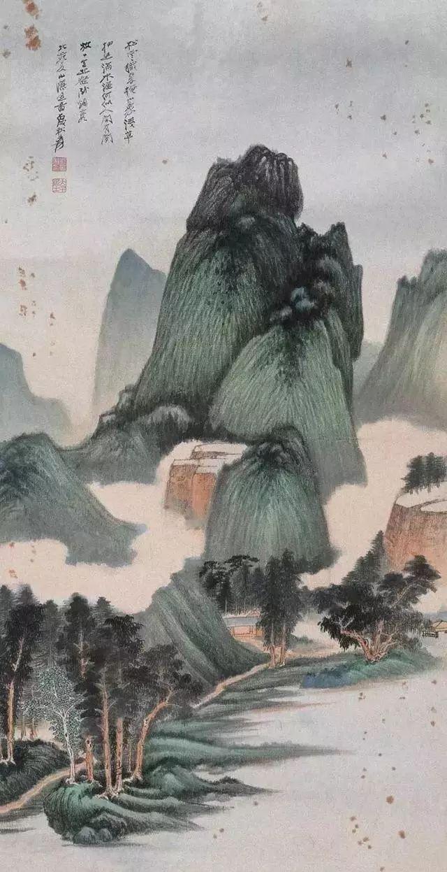 张大千的青绿山水画，真消暑！