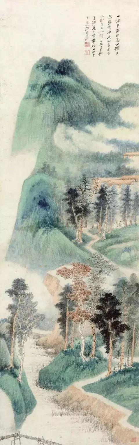 张大千的青绿山水画，真消暑！