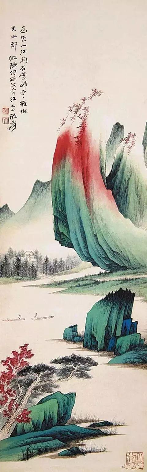 张大千的青绿山水画，真消暑！