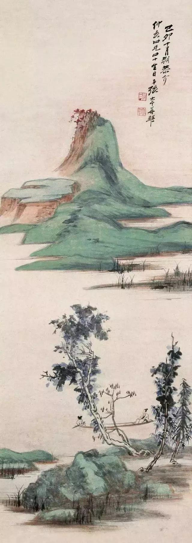 张大千的青绿山水画，真消暑！