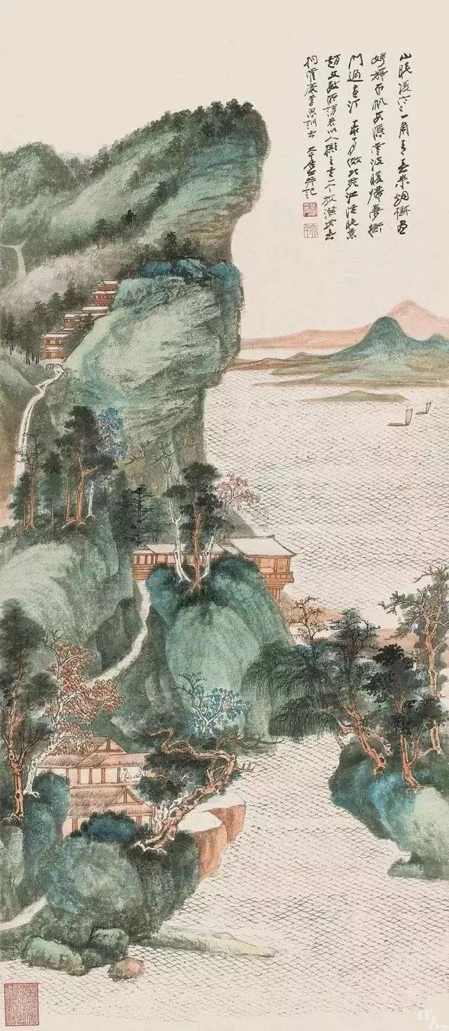 张大千的青绿山水画，真消暑！