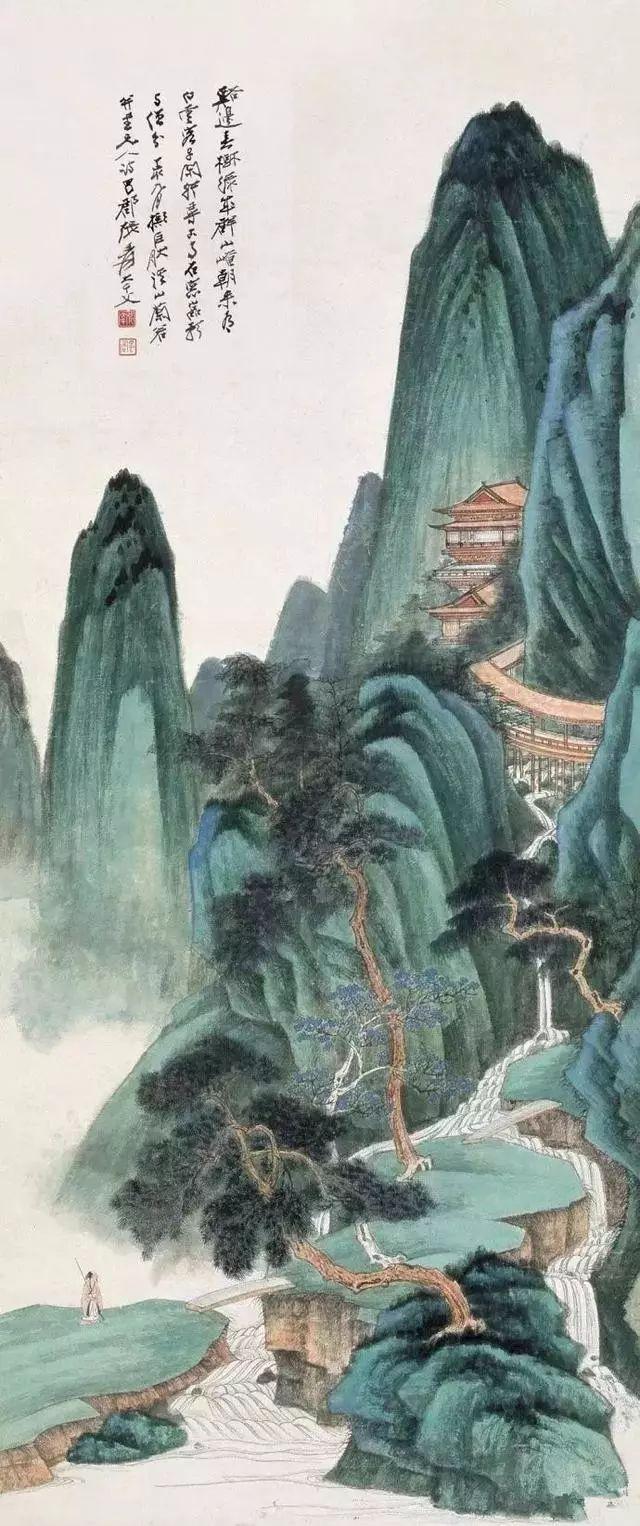 张大千的青绿山水画，真消暑！